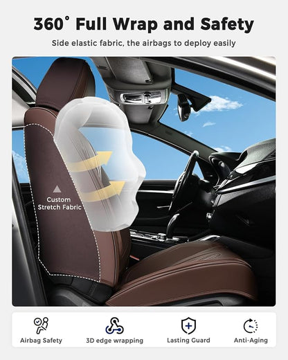 Huidasource Front Seat Covers, Universal Fit for Most Cars SUV Trucks, Full Coverage Nappa Leather Seat Cover, Airbag, Velcro Adjustable, Storage Pocket Design, Seat Function Retain, Coffee