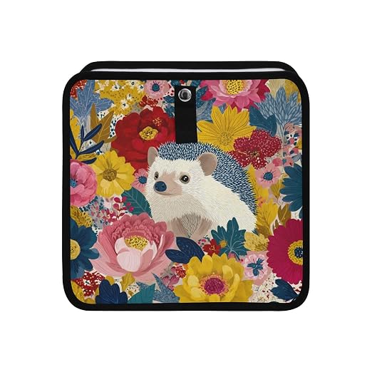 Car Trash Can Organizer Bin with Adjustable Strap for Back Front Seat Console Waterproof Leakproof Collapsible Portable 8.66 Inch Garden Flowers Hedgehogs Colorful