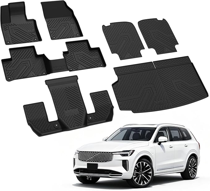 LASFIT Floor Mats & Cargo Liner for 2016-2026 Volvo XC90 T8 PHEV 6 Seats Only, Custom Fit All Weather TPE Floor Liners, Refined Interior Protection, 1st 2nd 3rd Row Mats, Trunk Mat & Backrest Mats