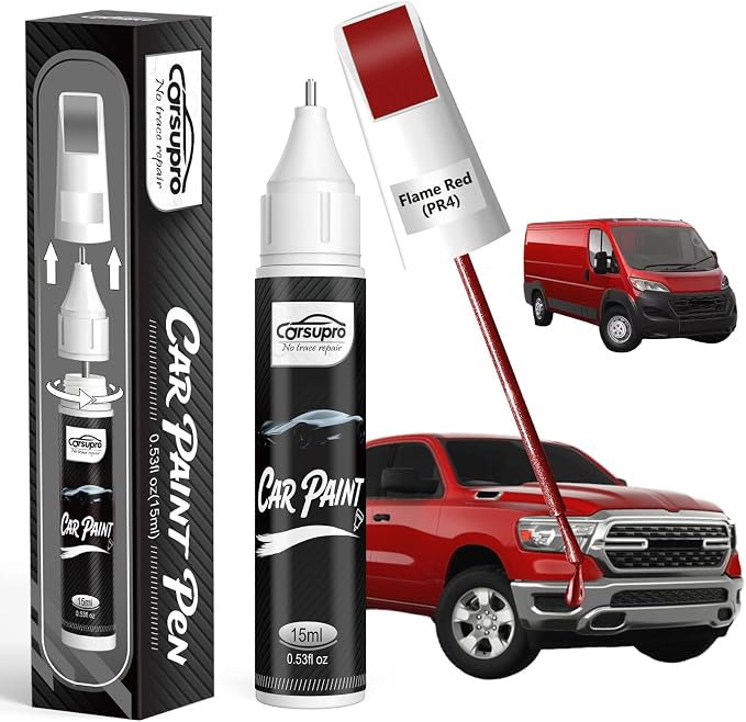 Flame Red(PR4) for Ram Touch Up Paint Pen, 2 in 1 Car Scratch Remover with Pen Tip and Brush, Precise Color Match for Car Paint Scratch Repair, Quickly and Easily Fix Chips and Nicks