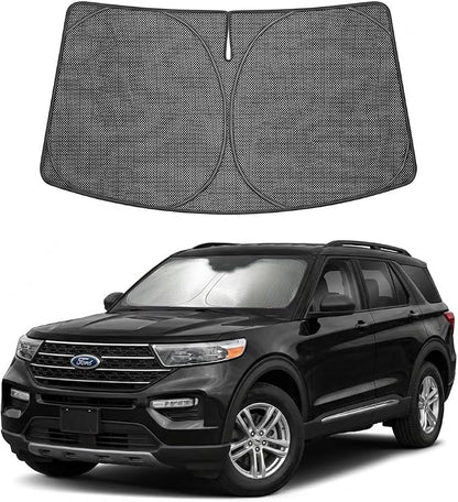 Proadsy Windshield Sun Shade Custom Fit Ford Explorer 2020-2026 Ice Crystal Black Front Window Sunshade UV and Heat Blocker Foldable Visor Keeps Car Cooler for Summer Parking and Daily Use