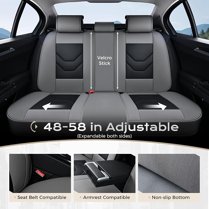 Coverado Car Seat Covers Full Set, Gray&Black Leather Seat Covers, Front and Back Seat Cover for Car, Waterproof Car Seat Protector, Car Seat Cushion Automotive Seat Covers Universal Fit for Most Cars