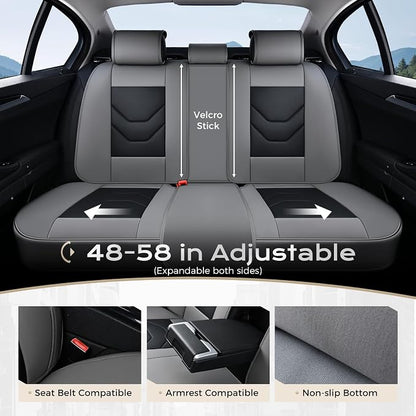 Coverado Car Seat Covers Full Set, Gray&Black Leather Seat Covers, Front and Back Seat Cover for Car, Waterproof Car Seat Protector, Car Seat Cushion Automotive Seat Covers Universal Fit for Most Cars