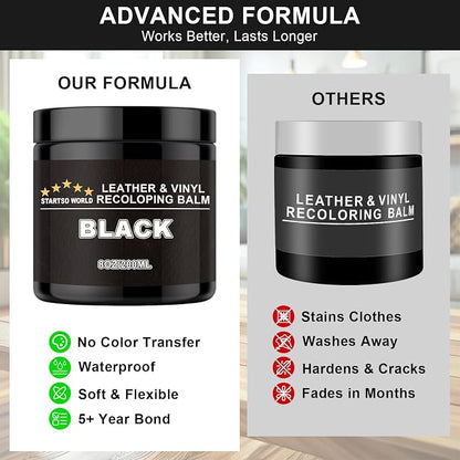 STARTSO WORLD 200Ml Leather Recoloring Balm with 100ML Leather Conditioner, Black Leather Repair Kit for Furniture, Leather Dye, Leather Scratch Repair, Leather Couch Paint