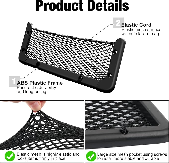 ABS Plastic Frame Automotive Cargo Nets Car Net Pocket Phone Car Mesh Net Holder RV Storage Boat Cargo Pocket Organizer Framed Mesh Net Pocket with Screws for Auto RV Net(2, 13.8 x 5.1 Inch)