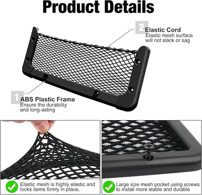 ABS Plastic Frame Automotive Cargo Nets Car Net Pocket Phone Car Mesh Net Holder RV Storage Boat Cargo Pocket Organizer Framed Mesh Net Pocket with Screws for Auto RV Net(2, 13.8 x 5.1 Inch)