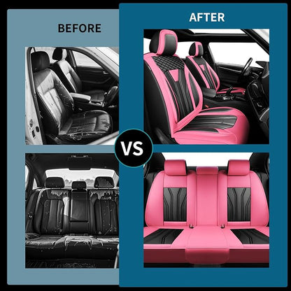 Fit Compass Car Seat Covers for Jeep Compass 2007-2025 2026 -Full Set Premium Leather, Waterproof & Breathable，All-Weather Seat Cushion Protecto & Airbag Compatible, 5 Seats Pink&Black