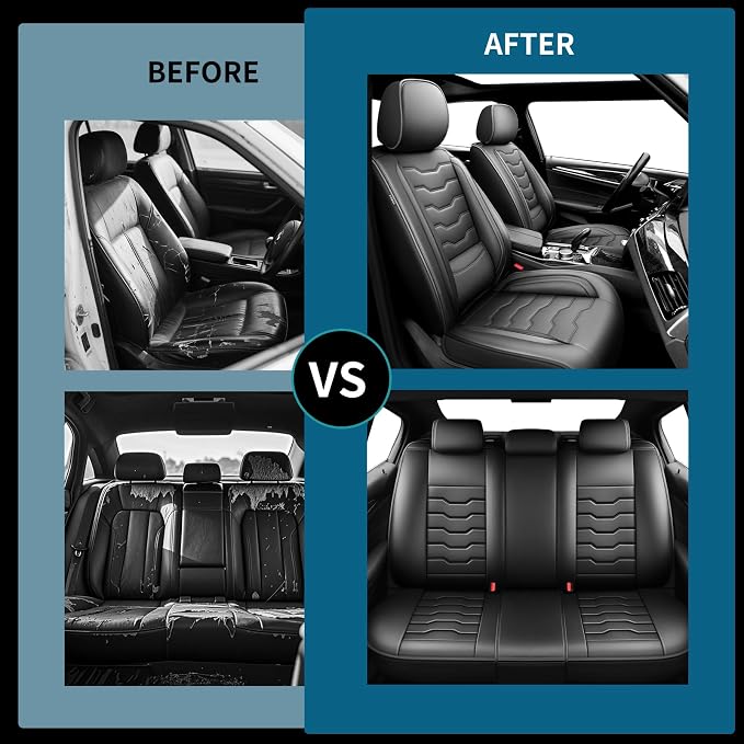 Fit Compass Car Seat Covers for Jeep Compass 2007-2025 2026 -Full Set Premium Leather, Waterproof & Breathable，All-Weather Seat Cushion Protecto & Airbag Compatible, 5 Seats Black