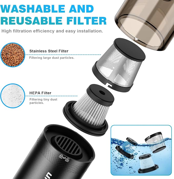 Upbooz Handheld Vacuum Cordless, Car Vacuum with 14000PA Powerful Suction with LED Light, Air Duster 2-in-1,Low Noise Rechargeable Portable Mini Vacuum Cleaner for Car Home Pet Office,Two Gears