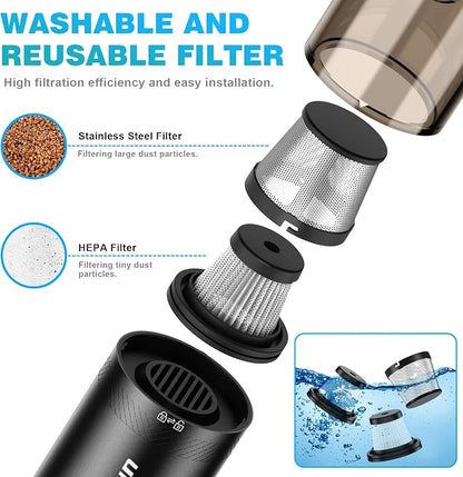 Upbooz Handheld Vacuum Cordless, Car Vacuum with 14000PA Powerful Suction with LED Light, Air Duster 2-in-1,Low Noise Rechargeable Portable Mini Vacuum Cleaner for Car Home Pet Office,Two Gears