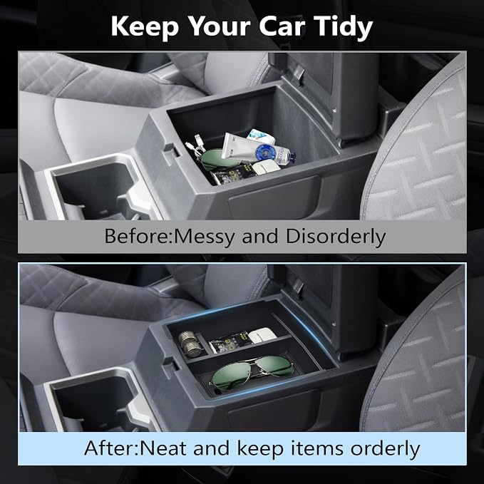 Center Console Organizer Tray fits 2024-2026 Toyota Tacoma Accessories, ABS Plastic & Anti-Slip Rubber Storage Box with Charging Hole for Tacoma Interior Accessories