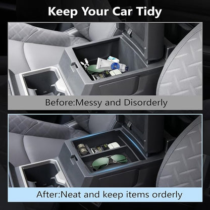 Center Console Organizer Tray fits 2024-2026 Toyota Tacoma Accessories, ABS Plastic & Anti-Slip Rubber Storage Box with Charging Hole for Tacoma Interior Accessories
