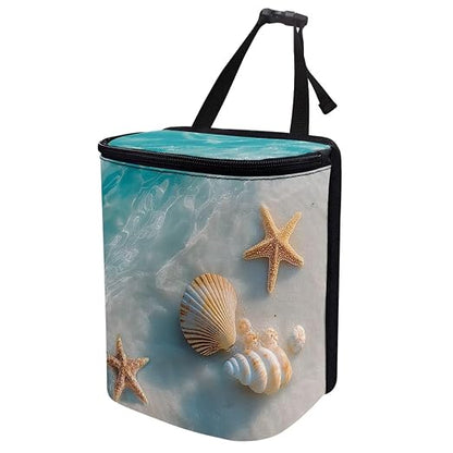 Talayituse Starfish Beach Seahells Print Car Trash Can with Lid, Leak Proof Auto Trash Bag Hanging Vehicle Garbage Can Multipurpose Storage Container for Back Seat Road Trip