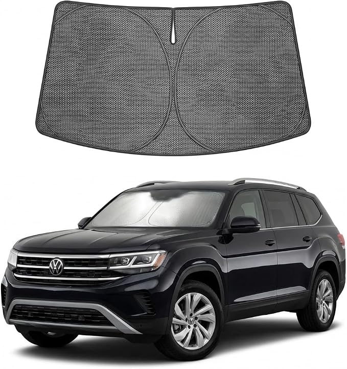 Proadsy Windshield Sun Shade Custom Fit Volkswagen Atlas 2018-2026 Ice Crystal Black Front Window Sunshade UV and Heat Blocker Foldable Visor Keeps Car Cooler for Summer Parking and Daily Use