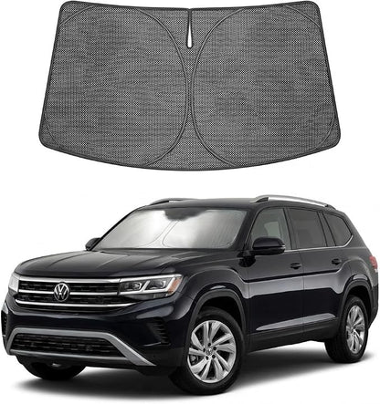 Proadsy Windshield Sun Shade Custom Fit Volkswagen Atlas 2018-2026 Ice Crystal Black Front Window Sunshade UV and Heat Blocker Foldable Visor Keeps Car Cooler for Summer Parking and Daily Use