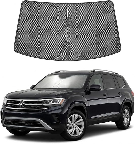 Proadsy Windshield Sun Shade Custom Fit Volkswagen Atlas 2018-2026 Ice Crystal Black Front Window Sunshade UV and Heat Blocker Foldable Visor Keeps Car Cooler for Summer Parking and Daily Use