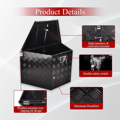 29''Inch Aluminum Trailer Tongue Tool Box Truck Bed Toolbox Truck Trailer Chest Box Underbody Storage Organizer Waterproof Square Storage Organizer w/Lock & Keys Black(‎29" Lx16.5 Wx18 H)