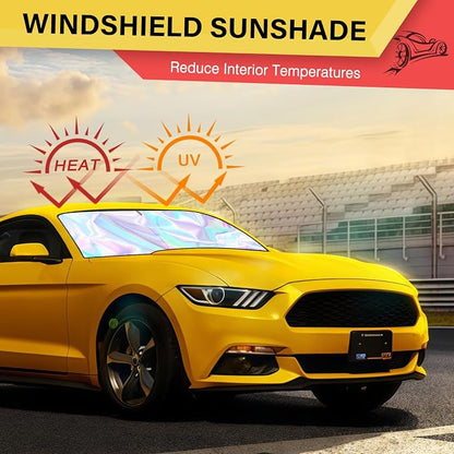 Iridescent Sun Shade for Car Windshield, Foldable Universal Car Windshield Upgrade Sunshade Enhanced UV Rays Reflective Sun Visor Shade Keeps Vehicle Cool
