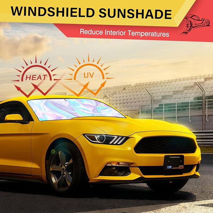 Iridescent Sun Shade for Car Windshield, Foldable Windshield Sun Shade, Universal Car Sun Shade Windshield, Upgrade Cover Sunshade Enhanced UV Rays Reflective Sun Visor Shade Keeps Vehicle Cool
