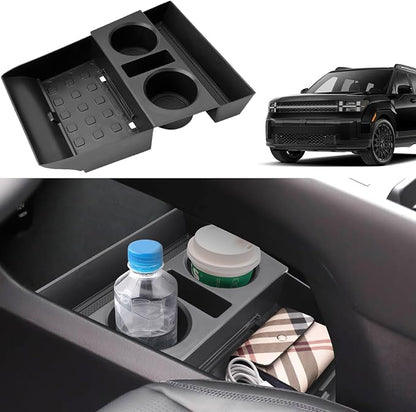 2024 2025 2026 Santa Fe Center Console Organizer (Lower) for Hyundai Santa Fe (SE/SEL/XRT/Limited/Calligraphy), Durable ABS Plastic&Anti-Slip Rubber Cup Holder Insert 2025 Santa Fe Accessories