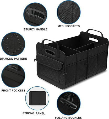 AOPHY Car Trunk Organizer, 75L Large Capacity Waterproof Auto Storage with Non-Slip Bottom Strips, Collapsible Cargo Organizer for Suv, Truck, Sedan, Portable Car Accessories for Women Men(Black)