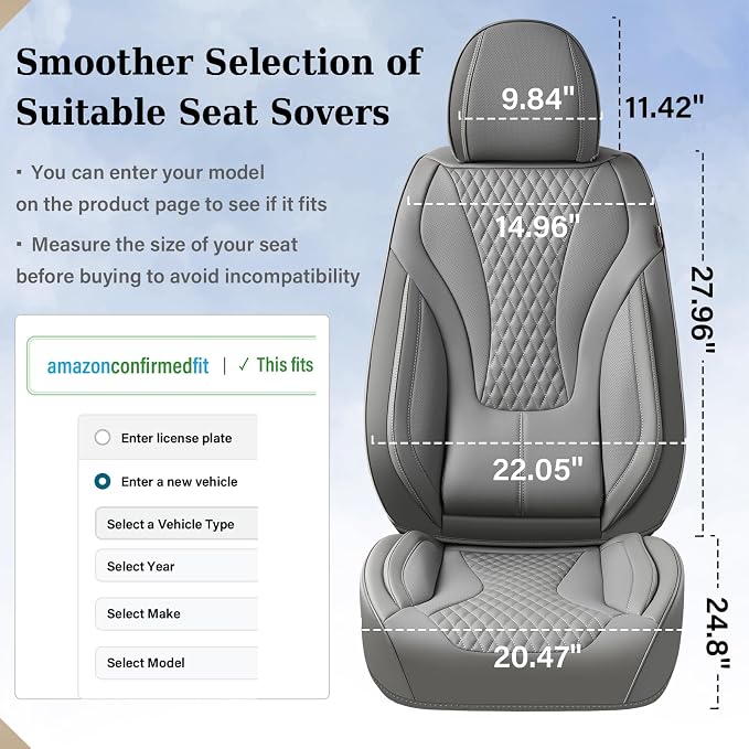 Coverado Gray Nappa Leather Car Seat Covers Front Seats ，Waterproof Car Seat Protector & Cushion, Universal Fit for Most Cars