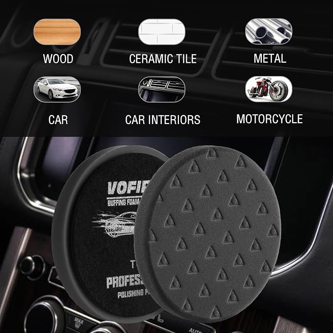 6 Inch Buffing Polishing Pads - 3Pcs Black Light Cut Pad - 6.5 Inch Face for 6 Inch 150mm Backing Plate - High-Density Buffing Sponge Pads for Car Buffer Polisher Compounding, Polishing & Waxing