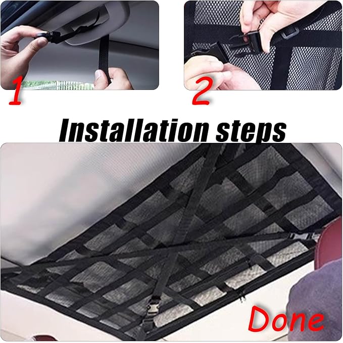Overhead Car Organizer, Compatible with Jeep Gladiator Sport/Rubicon 2020-2025 Car Roof Storage Net Universal Car Ceiling Storage for Camping Storage Bag,Beige-Large
