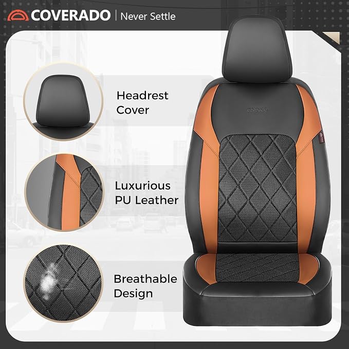 Coverado Car Seat Covers, Front Seat Covers, 2 Front Automotive Seat Cover, Mesh Breathable Seat Protectors, Universal Fit for Most Cars