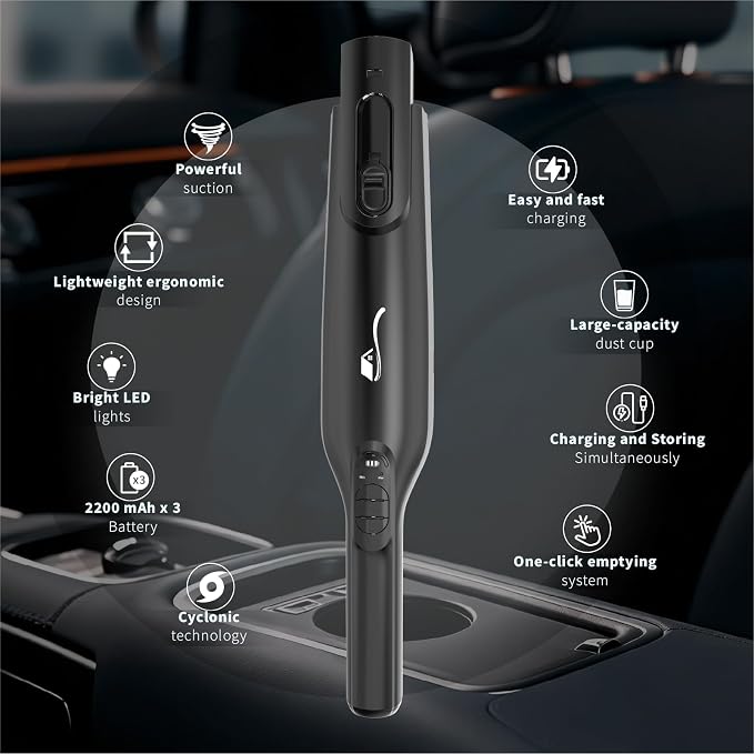 Cordless Handheld Vacuum, Lightweight Portable Hand Vacuum Cleaner with LED Light,Rechargeable Hand Held Vacuum with One-Touch Empty, Powerful Suction for Office, Home,Car, Coal
