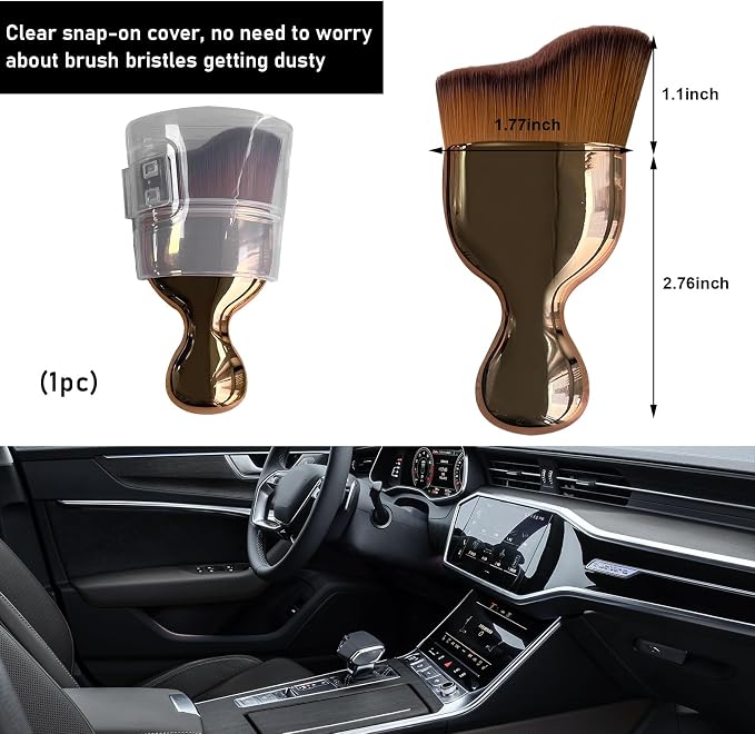Ziciner Car Detailing Brush, Curved Soft Bristles Auto Removal Dust Collectors, Universal Vehicle Dashboard, Air Conditioner Vents etc Interior Cleaning Tool Accessory (Rose Golden)
