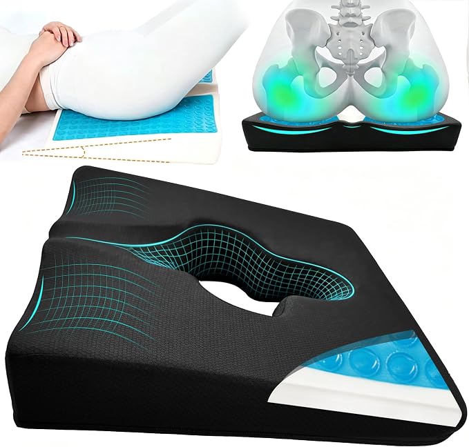 Gel Wheelchair Seat Cushion,Bed Sore Cushions for Butt,Gel Cushion for Pressure Relief,Donut Pillow for tailbone pain relief,Coccyx,hemorrhoid Pillow,Cushion for Office Chair18"Lx15"Wx3"H(BLACK)