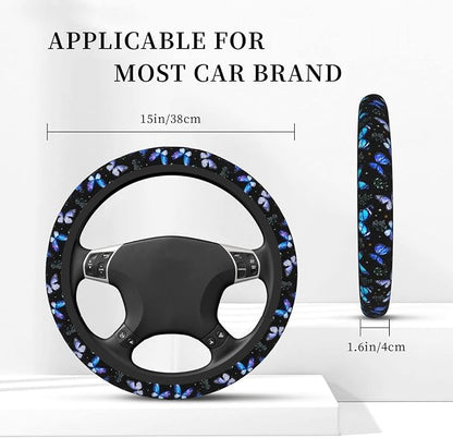 Butterflies Steering Wheel Cover Anti-Slip,Sweat Absorption Universal 15 inch Steering Wheel Covers Cute car Accessories for Men Women