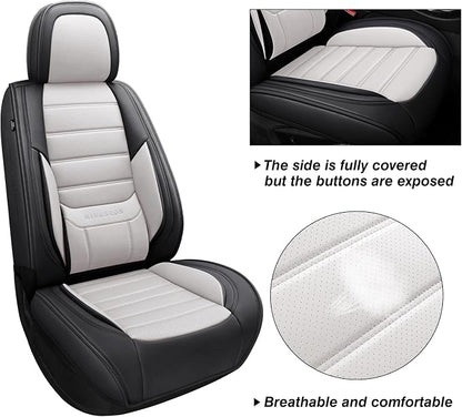 MINGBRON Car Seat Covers Full Set,Black White Car Seat Cover, Car Seat Protector Waterproof, Nappa Leather Car Seat Cushion, Fit for Most Cars
