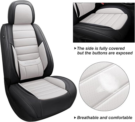 MINGBRON Car Seat Covers Full Set,Black White Car Seat Cover, Car Seat Protector Waterproof, Nappa Leather Car Seat Cushion, Fit for Most Cars