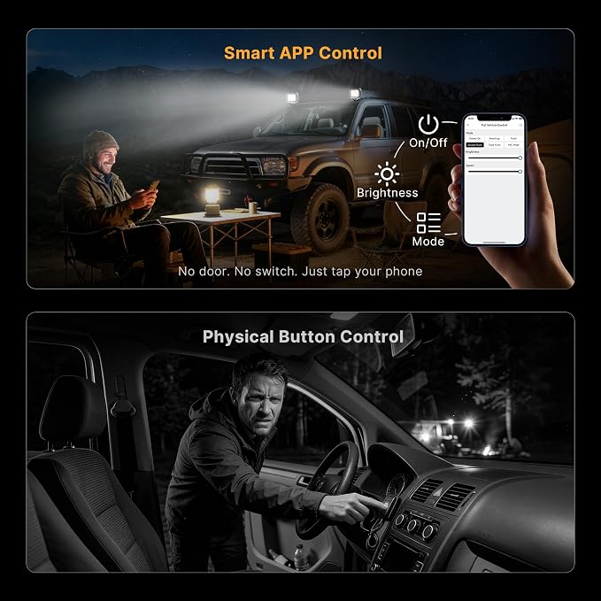 LED Pod Lights 18W Flood Beam, Smart App Controlled Off Road Driving Lights Supports CarPlay/Android Auto, IP67 Waterproof 6000K White Lamps for Trucks, ATV, UTV, SUV, Boat (2 Pack)