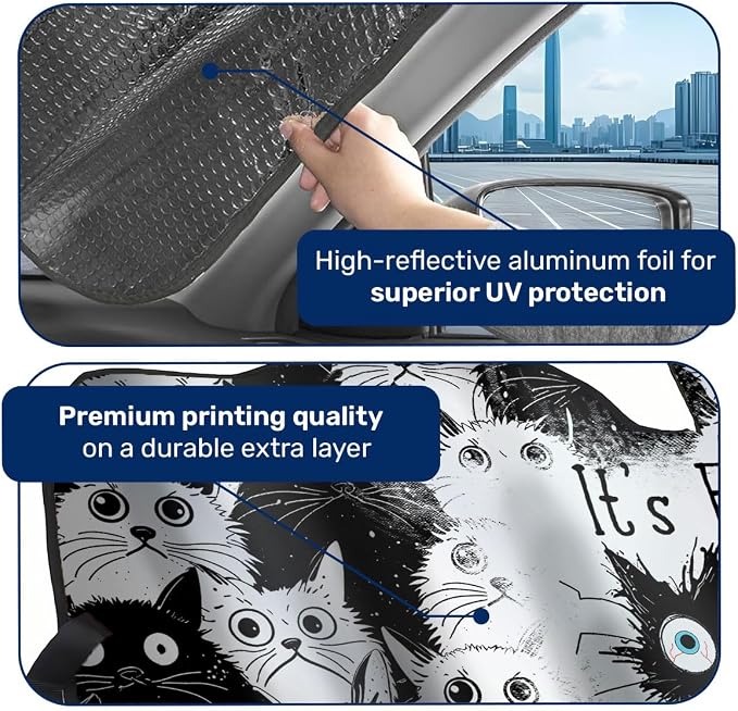 GENANY Cat Windshield Sun Shade for Car SUV Truck (55x30 Inches), Front Window Visor for Windows, Protector Blocks UV, Car Decor