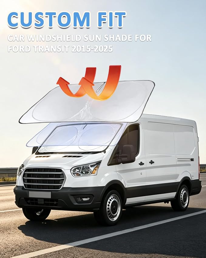 Sunshade for Transit Windshield Sun Shade Custom Fit for 2015-2025 2026 Ford Transit Wagon XLT Cargo Vehicle,Connect Van XL Accessories Front Window Shield Cover Sun Visor Protector