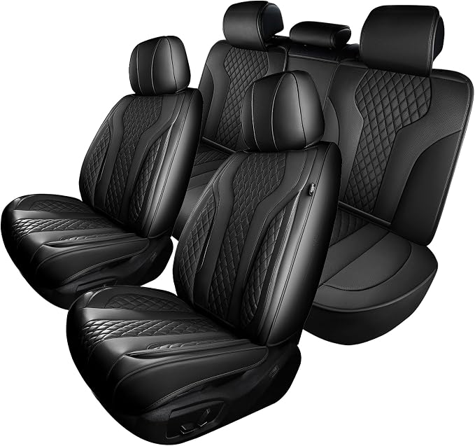 Leather Car Seat Covers Full Set, Breathable Faux Leather Seat Covers for Cars SUV Sedan Waterproof Black