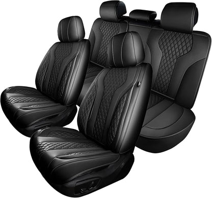 Leather Car Seat Covers Full Set, Breathable Faux Leather Seat Covers for Cars SUV Sedan Waterproof Black