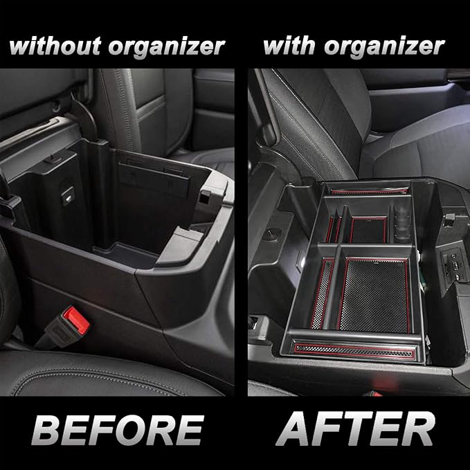 JKCOVER Center Console Organizer Tray Compatible with 2019-2025 Chevy Silverado 1500/GMC Sierra 1500 and 2020-2025 Silverado/Sierra 2500/3500 HD - Full Console w/Bucket Seats ONLY (Red trim)
