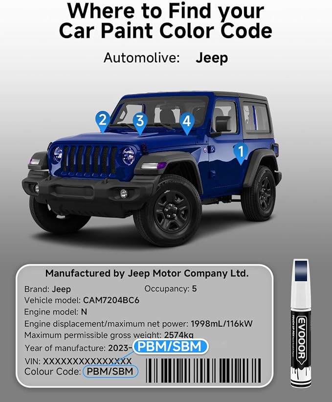PBM/SBM Ocean Blue Touch Up Paint Compatible with JeepExact Match 2 in 1 Touch up Paint for Chips and Nicks Repair