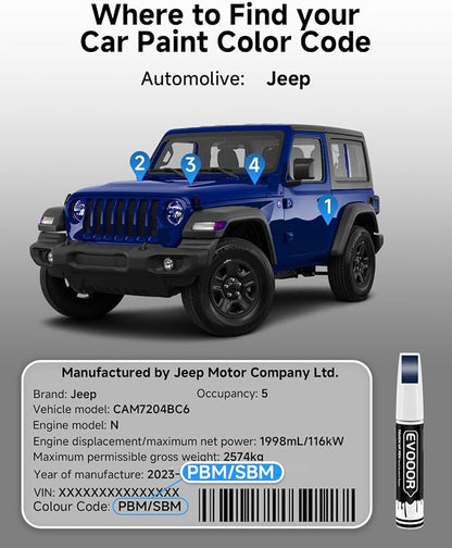 PBM/SBM Ocean Blue Touch Up Paint Compatible with JeepExact Match 2 in 1 Touch up Paint for Chips and Nicks Repair