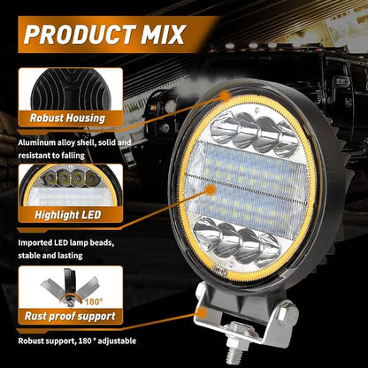 LED Light Pods,KaiDengZhe 72W 4.5" LED Work Light with Amber Strobe Halo Ring Off Road Pods Spot Flood Combo Lights Off Road Driving Fog Lights 12V -36V LED for Truck Pickup Jeep SUV ATV UTV-4PCS