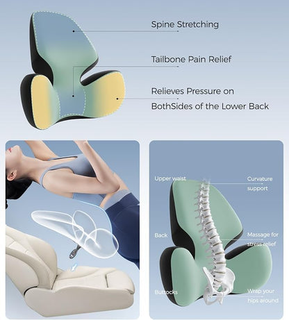 BEBAS Lumbar Support Pillow for Office Chair - Ergonomic Memory Foam Back Cushion for Lower Back Pain Relief - Washable & Breathable Cover - Fits Car Seats, Gaming Chairs & Wheelchairs (Green)