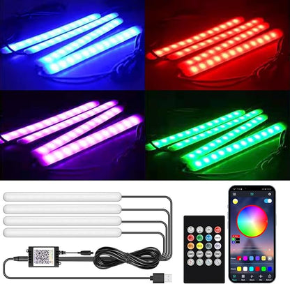 Car Led Light Interior 6 Inch 48LEDs Soft Lighting Frosted Under Dash Foot Well Light RGB, 29 Modes Static/Gradient/Strobe/Music, with Controller App Timer, USB 5V