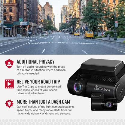 Cobra SC 250R Smart Dash Cam + Cobra 2.5A Micro USB Adapter Hardwire Kit