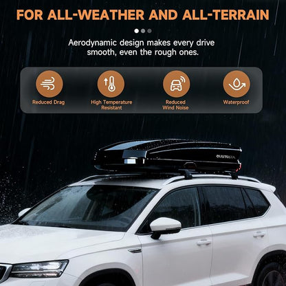 Hard Shell Rooftop Cargo Carrier with Roof Box, Heavy Duty Weatherproof 14 Cubic Feet Rooftop Cargo Carrier for Car Storage, Security Keys, Black