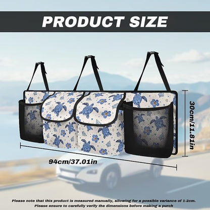 Turtle Car Backseat Organizer Florals Collapsible Cars Storage Bag with 4 Pockets Foldable Vehicle Interior Cargo Organizer Accessories Universal Fit for Cars SUV Sedans