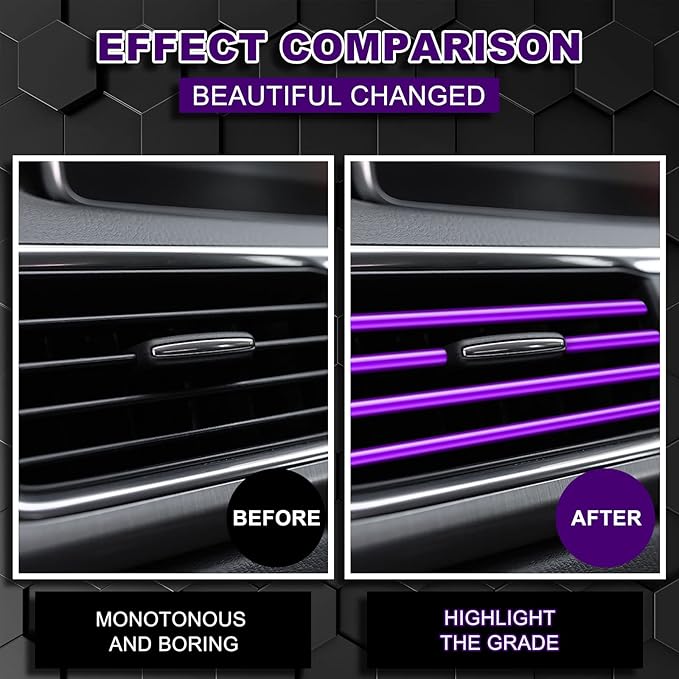 Frienda 25 Pack Universal Car Vent Trim Strips and Cup Mats Set 20 Pcs 16 Feet Air Conditioner Outlet Decor with Installation Tool 4 Pcs Non Slip Cup Holders Mats DIY Trim Accessories(Purple)